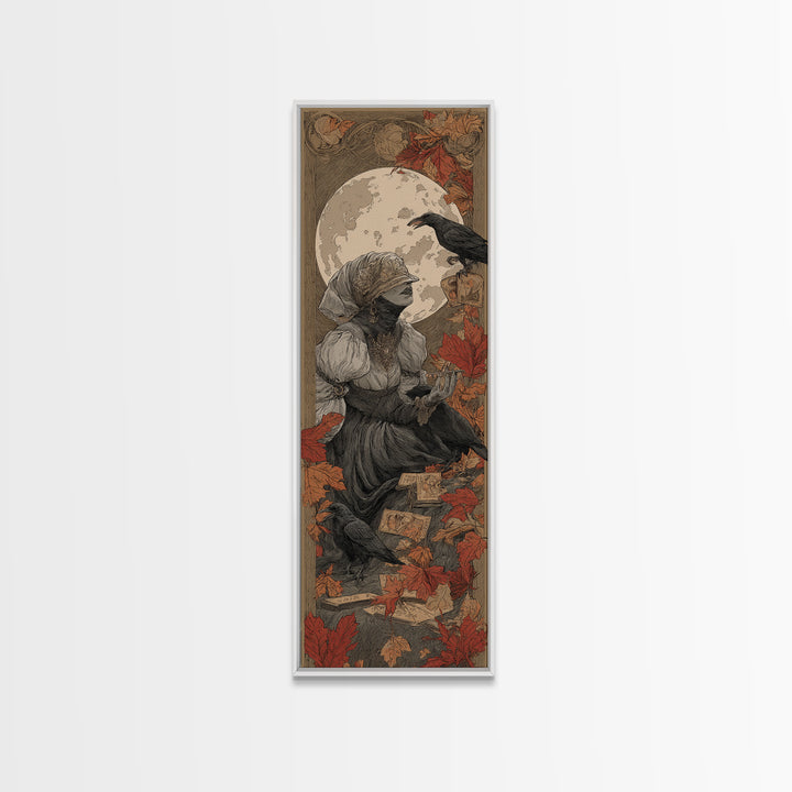 The Harvest Moon Tarot Reader - Icon Portrait, Dark Fantasy Wall Art, Tall Narrow Wall Art, Canvas Print, Halloween Home Decor