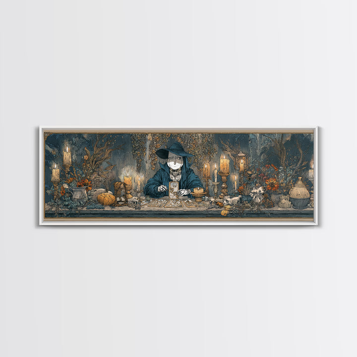 The Harvest Moon Tarot Reader - Occult Still Life, Spooky Wall Decor, Extra Wide Wall Art, Framed Canvas Print, Halloween Home Decor