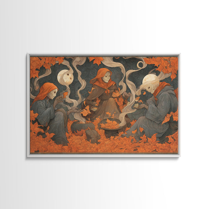 The Harvest Moon Tarot Reader - Procession Scene, Halloween Wall Art, Landscape Wall Art, Framed Canvas Print, Halloween Home Decor