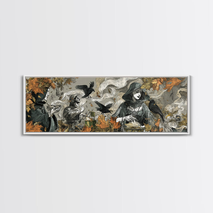 The Harvest Moon Tarot Reader - Procession Scene, Gothic Home Decor, Extra Wide Wall Art, Canvas Print, Halloween Home Decor