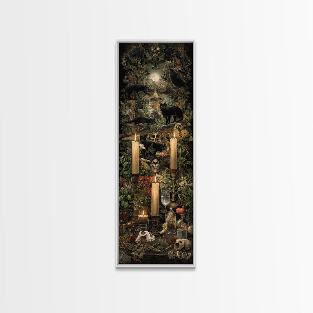 The Black Cat Constellation - Occult Still Life, Halloween Wall Art, Tall Narrow Wall Art, Framed Canvas Print, Halloween Home Decor