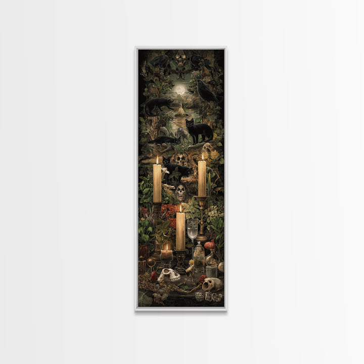 The Black Cat Constellation - Occult Still Life, Halloween Wall Art, Tall Narrow Wall Art, Framed Canvas Print, Halloween Home Decor