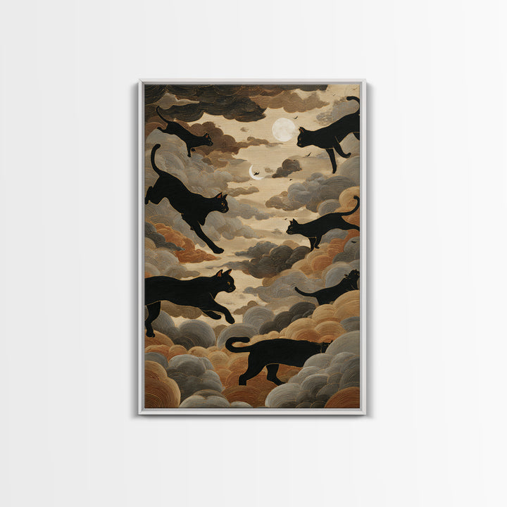 The Black Cat Constellation - Surreal Celestial Vision, Spooky Wall Decor, Vertical Wall Art, Framed Canvas Print, Halloween Home Decor