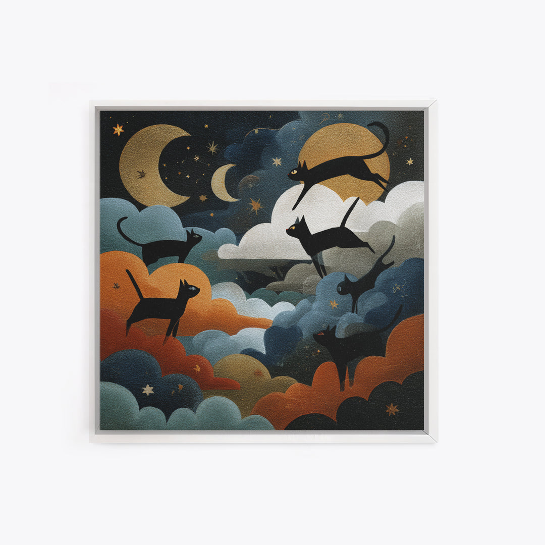 The Black Cat Constellation - Surreal Celestial Vision, Occult Wall Decor, Square Wall Art, Canvas Print, Halloween Home Decor