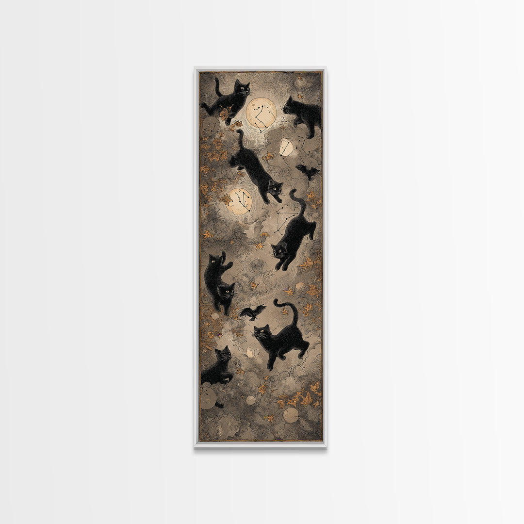 The Black Cat Constellation - Surreal Celestial Vision, Halloween Wall Art, Tall Narrow Wall Art, Framed Canvas Print, Halloween Home Decor