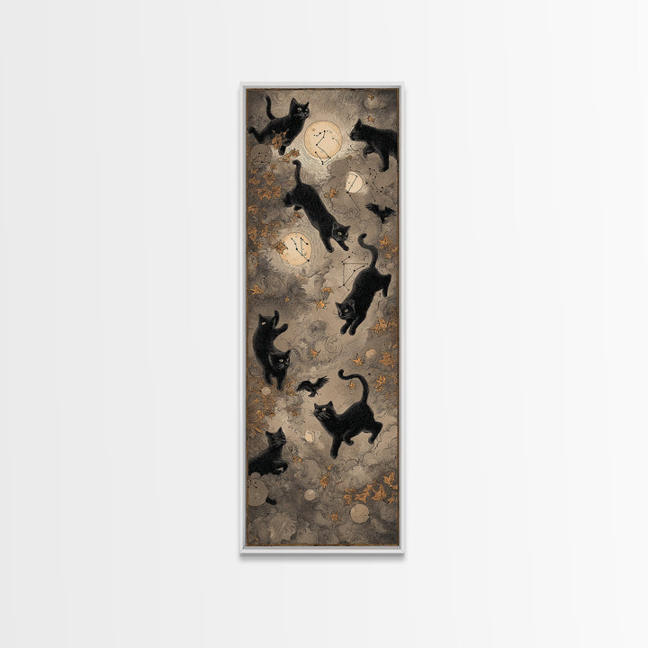 The Black Cat Constellation - Surreal Celestial Vision, Halloween Wall Art, Tall Narrow Wall Art, Framed Canvas Print, Halloween Home Decor