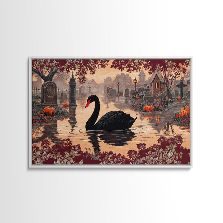 The Cemetery Swan Lake - Icon Portrait, Occult Wall Decor, Landscape Wall Art, Canvas Print, Halloween Home Decor, Gothic Wall Art