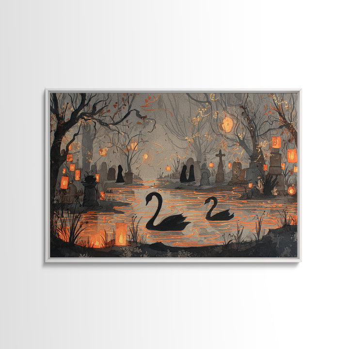 The Cemetery Swan Lake - Procession Scene, Occult Wall Decor, Landscape Wall Art, Canvas Print, Halloween Home Decor, Gothic Wall Art