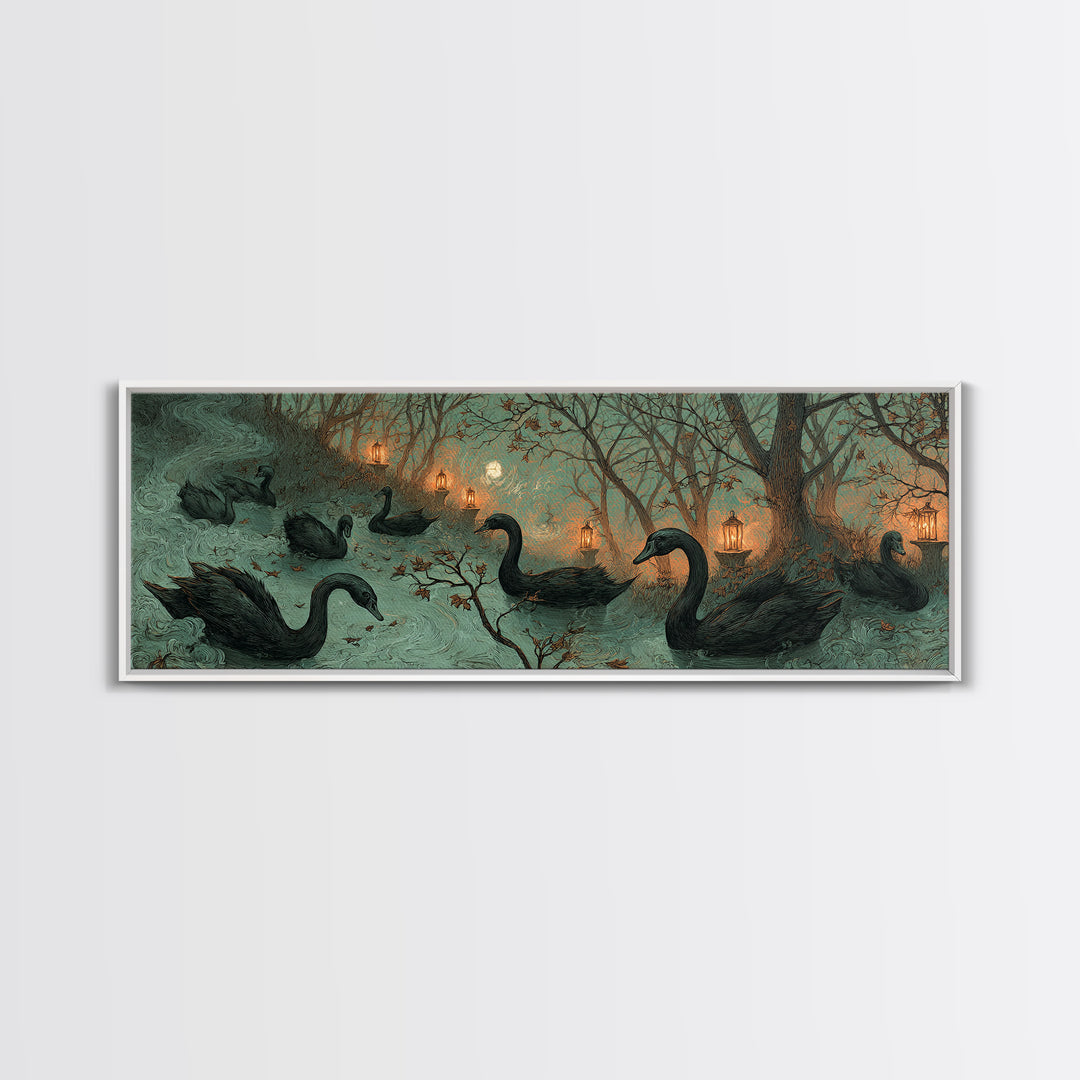 The Cemetery Swan Lake - Procession Scene, Halloween Wall Art, Extra Wide Wall Art, Framed Canvas Print, Halloween Home Decor