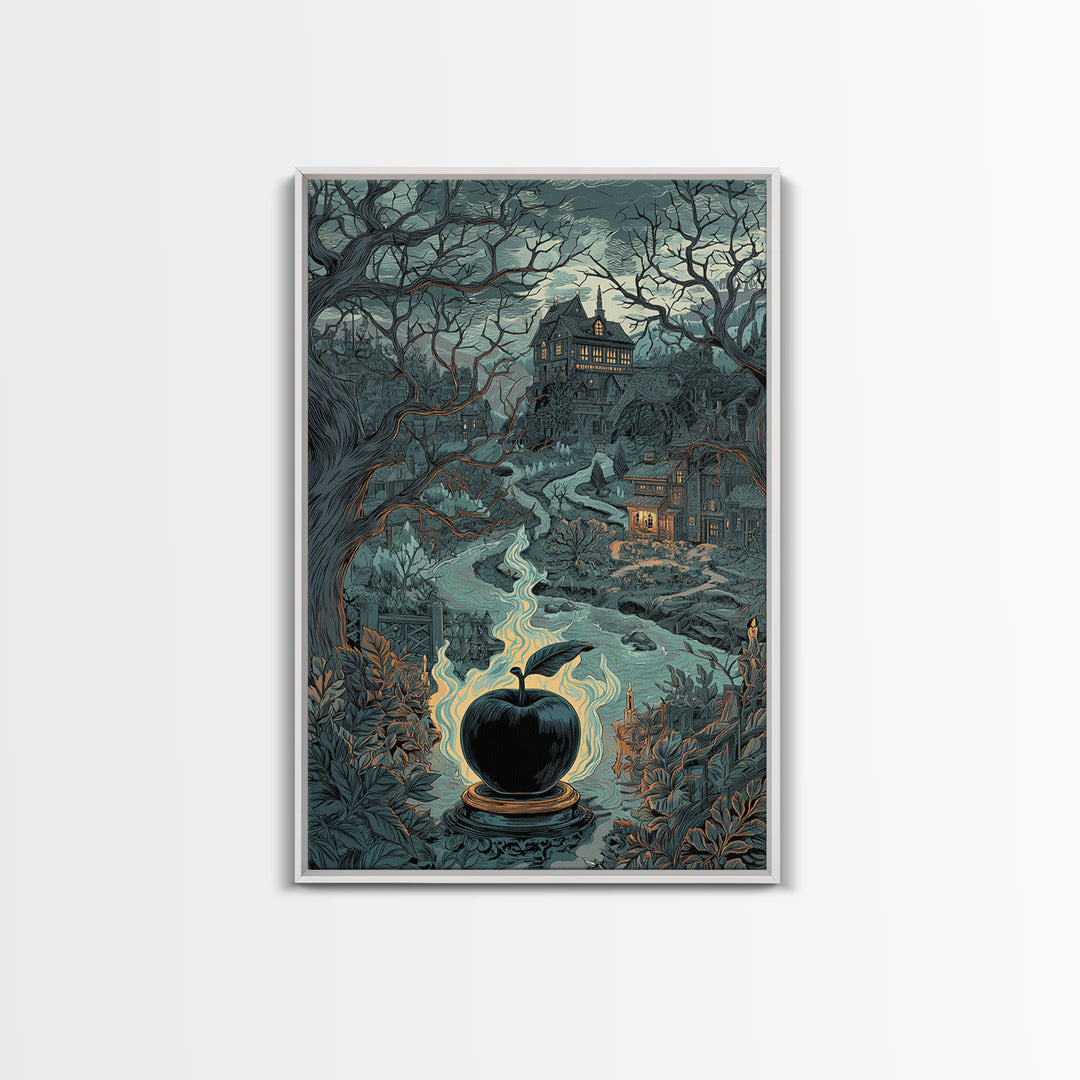 The Poison Apple Reliquary - Environmental Panorama, Occult Wall Decor, Vertical Wall Art, Canvas Print, Halloween Home Decor