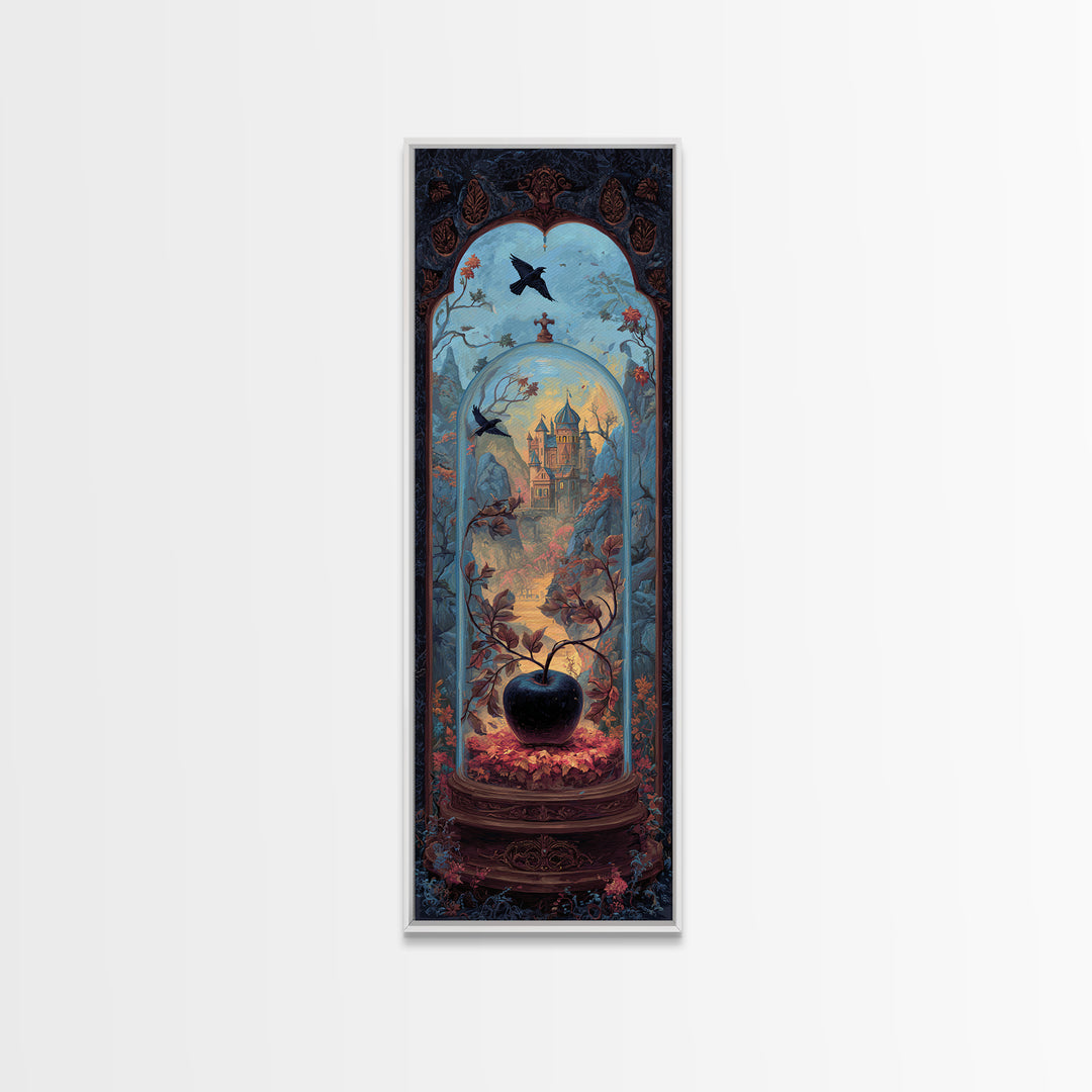 The Poison Apple Reliquary - Environmental Panorama, Macabre Halloween Art, Tall Narrow Wall Art, Framed Canvas Print, Halloween Home Decor