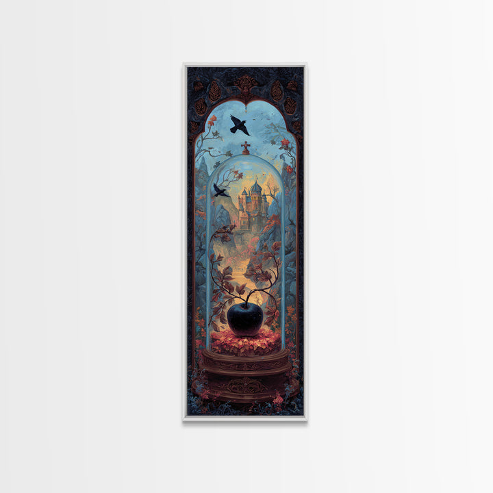 The Poison Apple Reliquary - Environmental Panorama, Macabre Halloween Art, Tall Narrow Wall Art, Framed Canvas Print, Halloween Home Decor