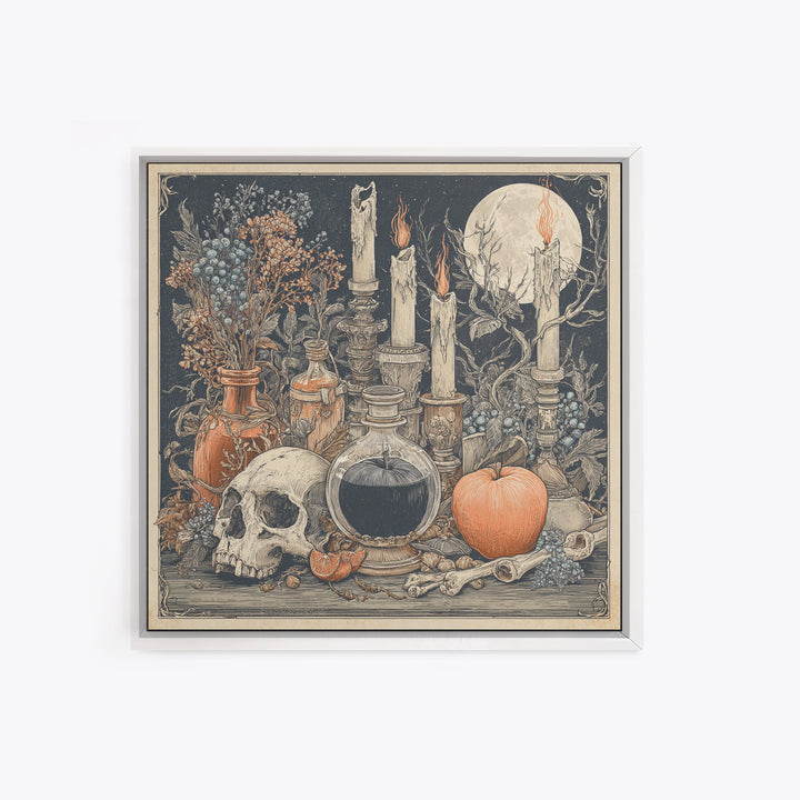 The Poison Apple Reliquary - Occult Still Life, Halloween Wall Art, Square Wall Art, Framed Canvas Print, Halloween Home Decor