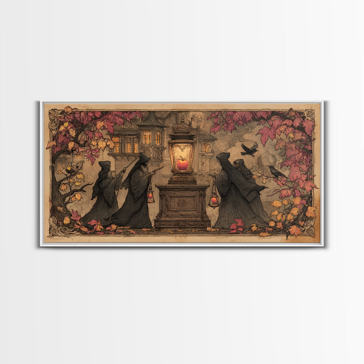 The Poison Apple Reliquary - Procession Scene, Gothic Home Decor, Wide Panoramic Art, Canvas Print, Halloween Home Decor, Gothic Wall Art