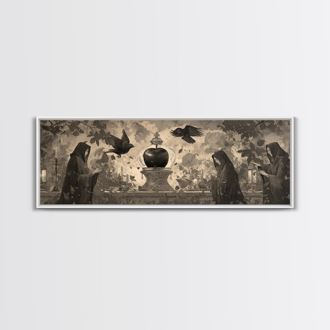 The Poison Apple Reliquary - Procession Scene, Halloween Wall Art, Extra Wide Wall Art, Framed Canvas Print, Halloween Home Decor