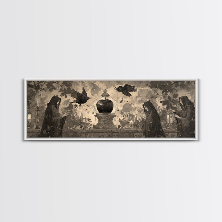 The Poison Apple Reliquary - Procession Scene, Halloween Wall Art, Extra Wide Wall Art, Framed Canvas Print, Halloween Home Decor