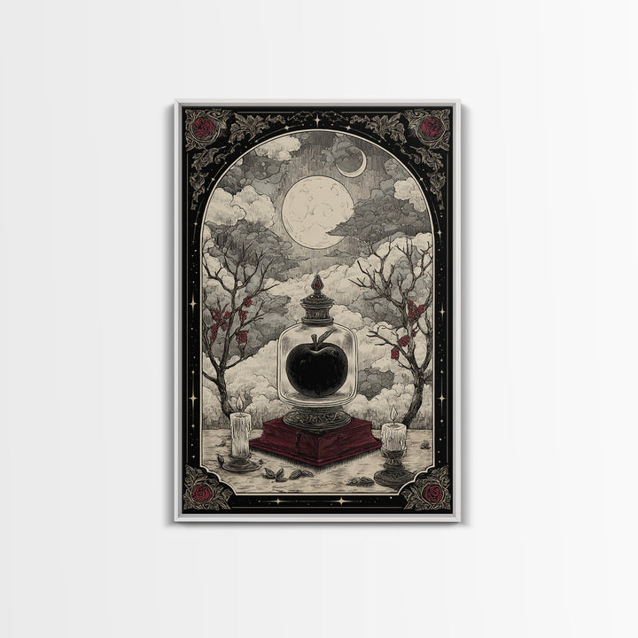 The Poison Apple Reliquary - Surreal Celestial Vision, Spooky Wall Decor, Vertical Wall Art, Framed Canvas Print, Halloween Home Decor