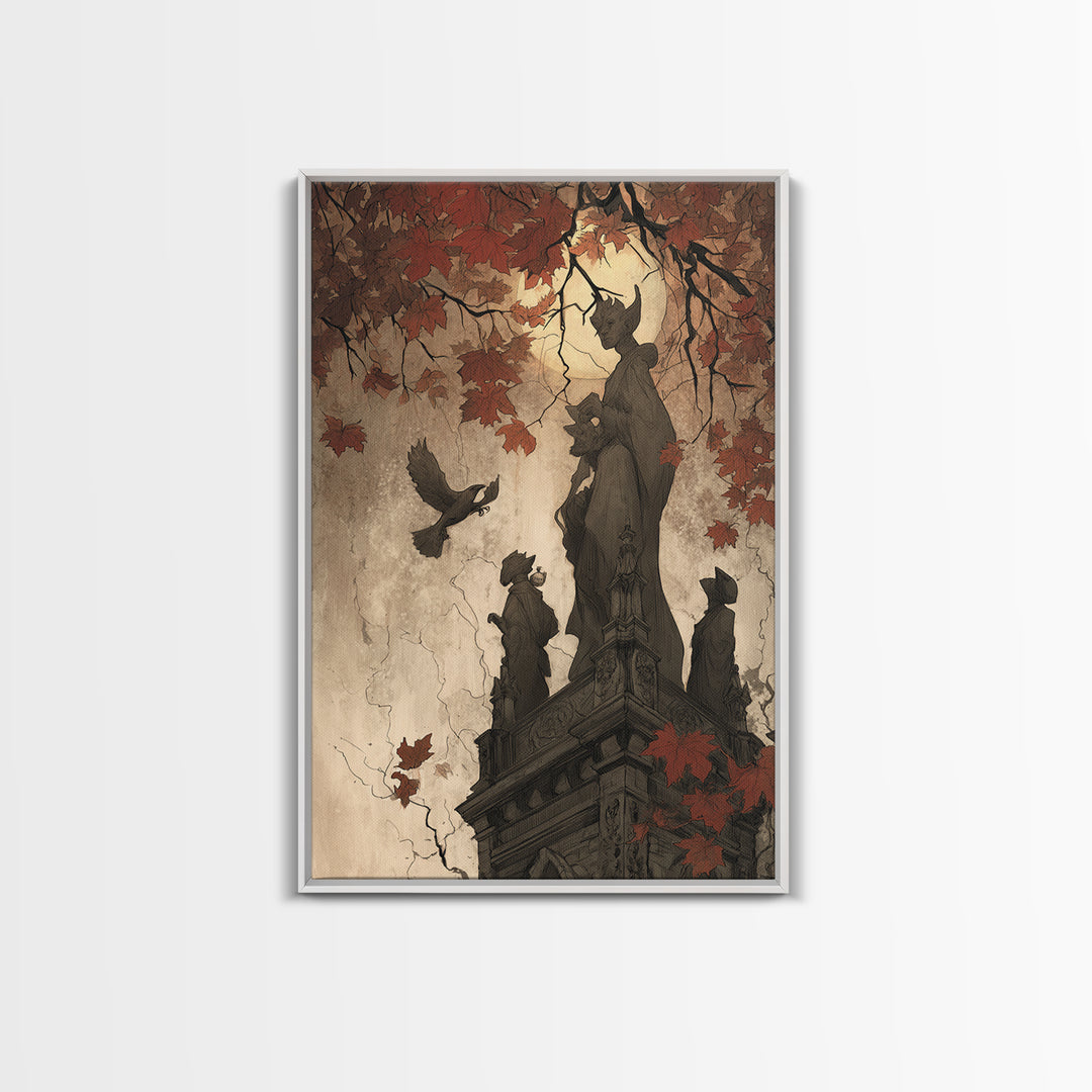 The Gargoyle Rooftop Choir - Icon Portrait, Dark Fantasy Wall Art, Vertical Wall Art, Canvas Print, Halloween Home Decor, Gothic Wall Art