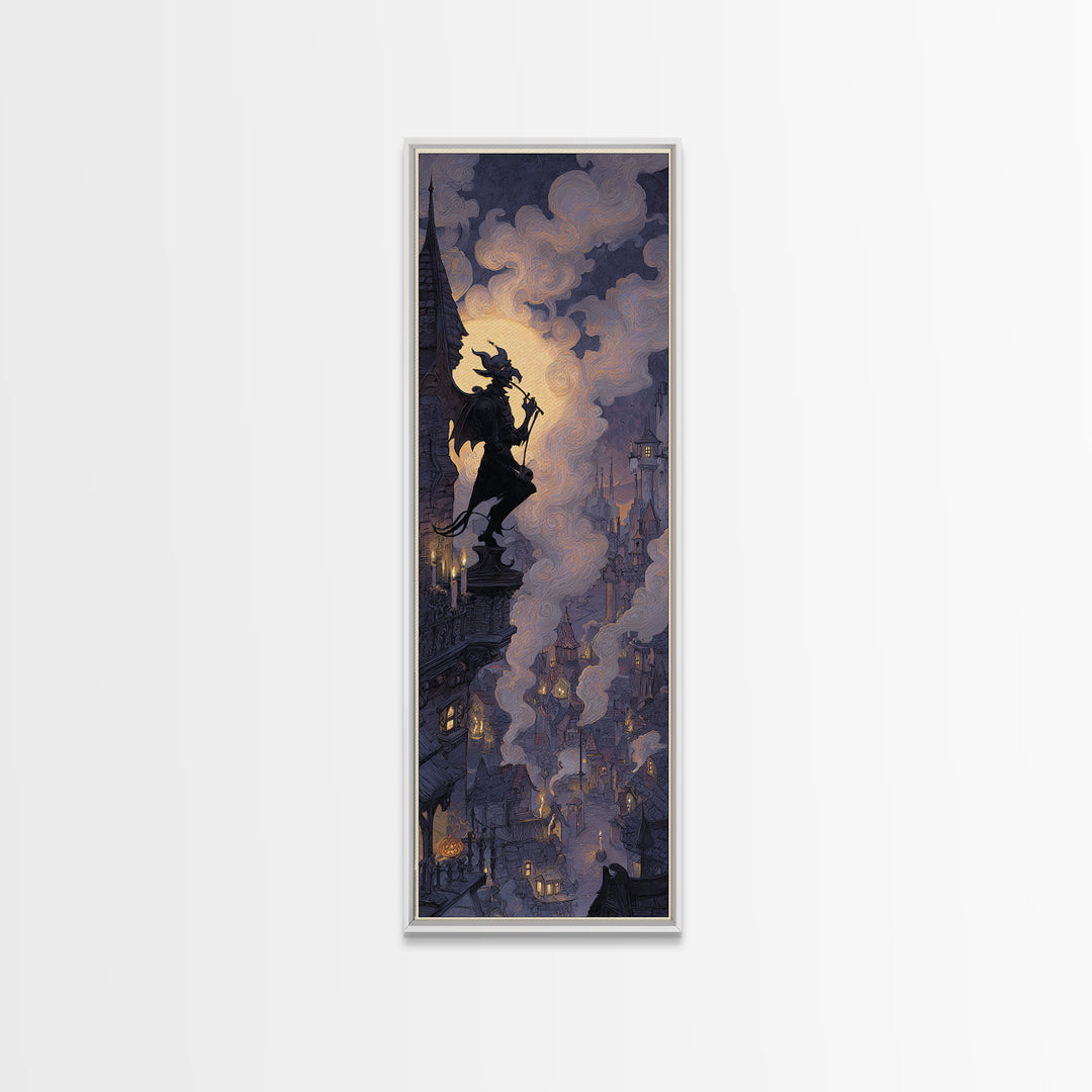 The Gargoyle Rooftop Choir - Icon Portrait, Occult Wall Decor, Tall Narrow Wall Art, Canvas Print, Halloween Home Decor, Gothic Wall Art