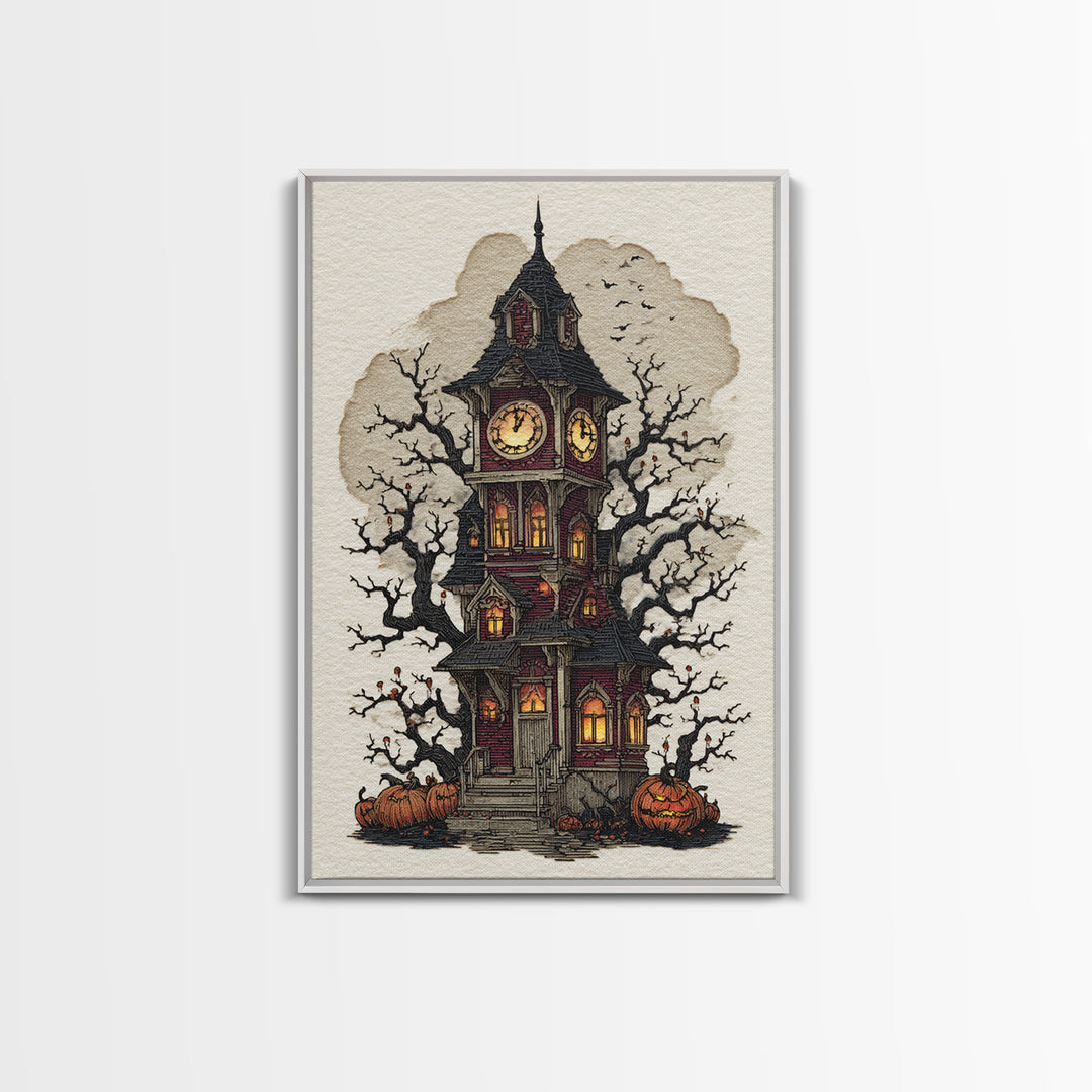 The October Clock Tower - Icon Portrait, Occult Wall Decor, Vertical Wall Art, Canvas Print, Halloween Home Decor, Gothic Wall Art