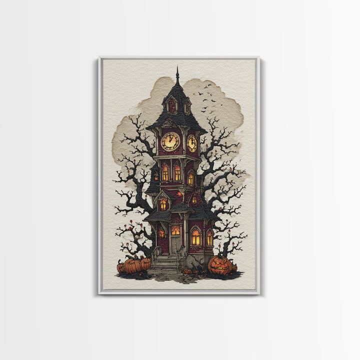 The October Clock Tower - Icon Portrait, Occult Wall Decor, Vertical Wall Art, Canvas Print, Halloween Home Decor, Gothic Wall Art