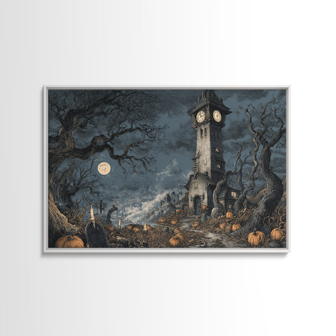 The October Clock Tower - Environmental Panorama, Gothic Home Decor, Landscape Wall Art, Canvas Print, Halloween Home Decor, Gothic Wall Art
