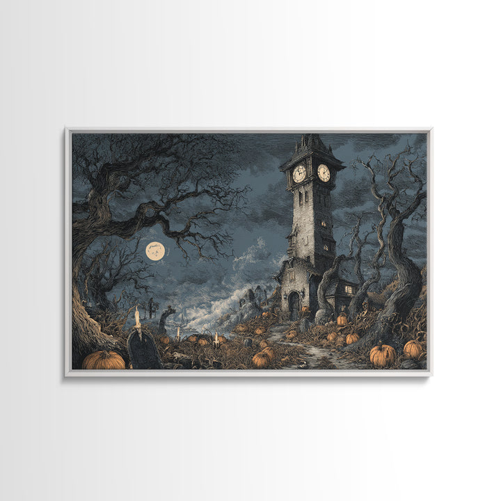 The October Clock Tower - Environmental Panorama, Gothic Home Decor, Landscape Wall Art, Canvas Print, Halloween Home Decor, Gothic Wall Art