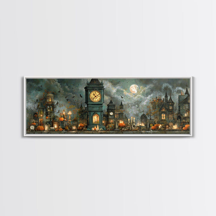 The October Clock Tower - Occult Still Life, Dark Fantasy Wall Art, Extra Wide Wall Art, Canvas Print, Halloween Home Decor, Gothic Wall Art