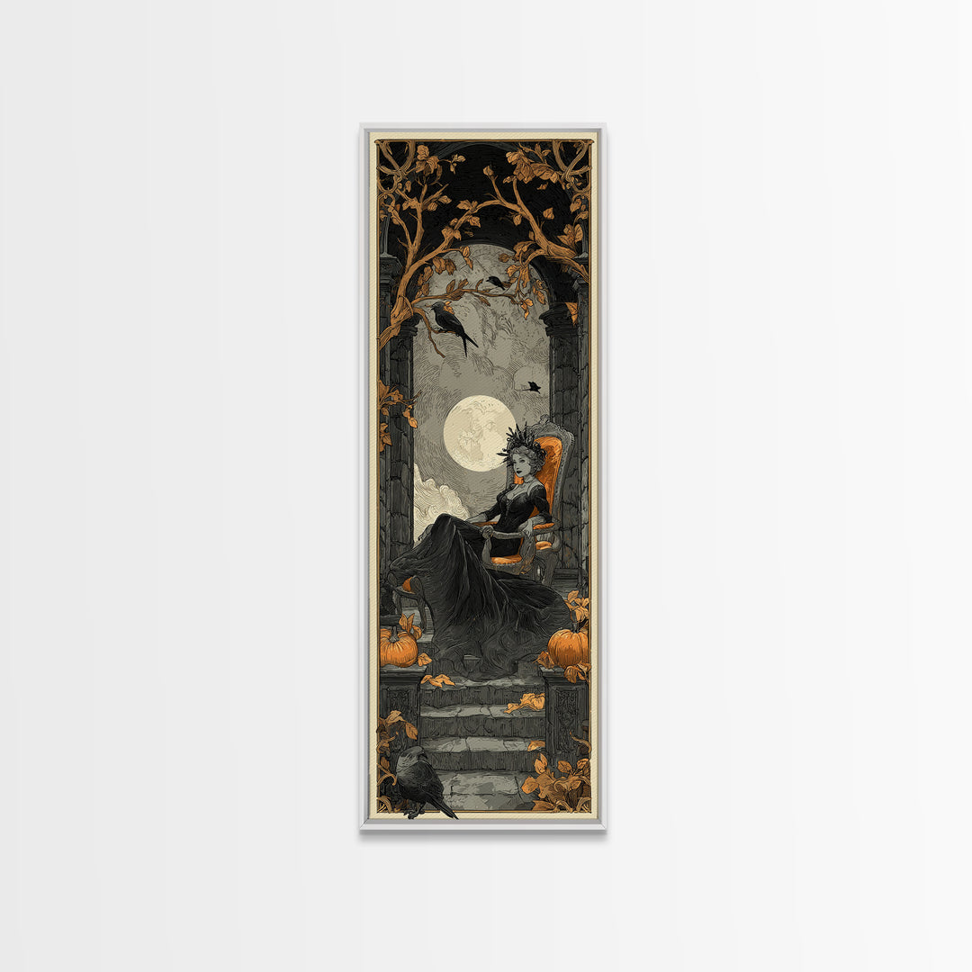 The Spider Queen Parlor - Icon Portrait, Macabre Halloween Art, Tall Narrow Wall Art, Framed Canvas Print, Halloween Home Decor