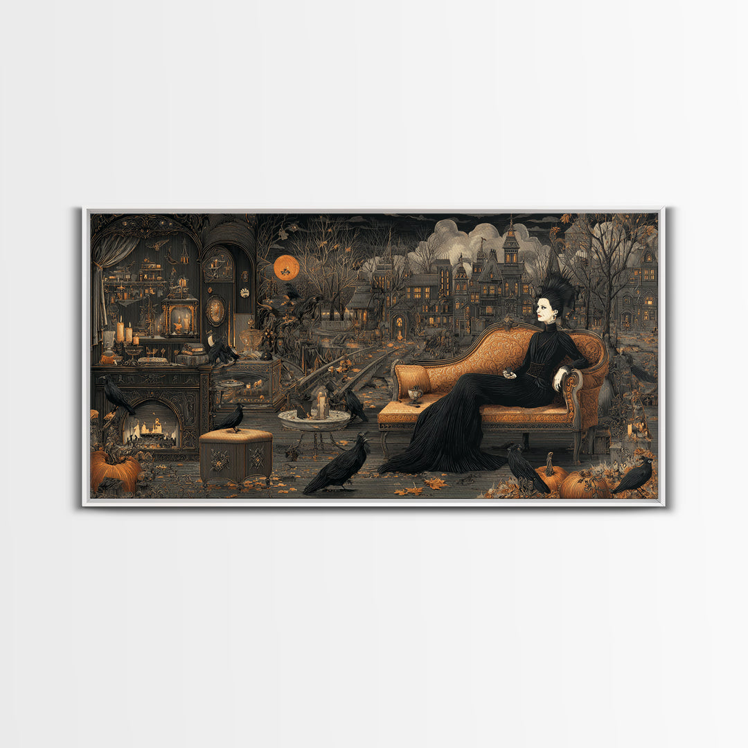The Spider Queen Parlor - Environmental Panorama, Gothic Home Decor, Wide Panoramic Art, Canvas Print, Halloween Home Decor, Gothic Wall Art