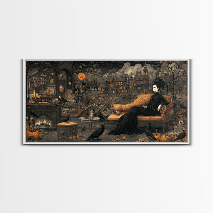 The Spider Queen Parlor - Environmental Panorama, Gothic Home Decor, Wide Panoramic Art, Canvas Print, Halloween Home Decor, Gothic Wall Art