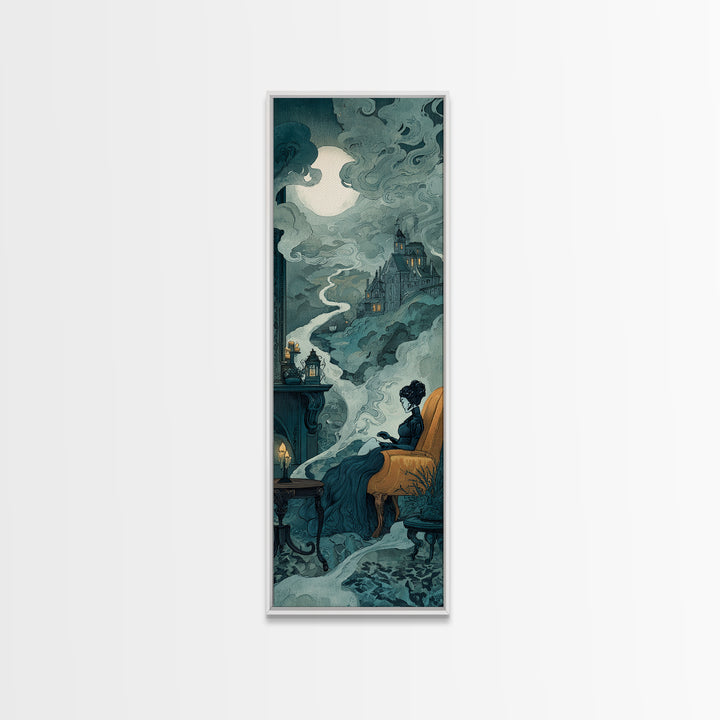 The Spider Queen Parlor - Environmental Panorama, Halloween Wall Art, Tall Narrow Wall Art, Framed Canvas Print, Halloween Home Decor