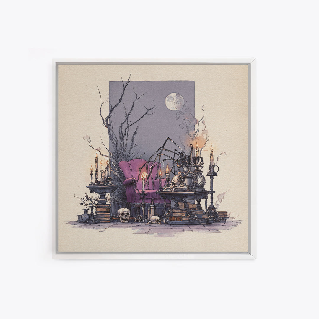 The Spider Queen Parlor - Occult Still Life, Gothic Home Decor, Square Wall Art, Canvas Print, Halloween Home Decor, Gothic Wall Art