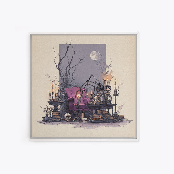 The Spider Queen Parlor - Occult Still Life, Gothic Home Decor, Square Wall Art, Canvas Print, Halloween Home Decor, Gothic Wall Art