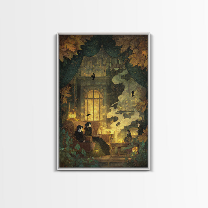 The Spider Queen Parlor - Procession Scene, Halloween Wall Art, Vertical Wall Art, Framed Canvas Print, Halloween Home Decor