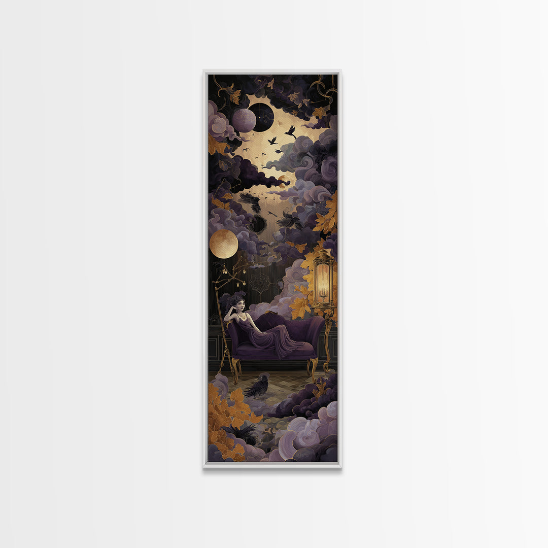 The Spider Queen Parlor - Surreal Celestial Vision, Gothic Home Decor, Tall Narrow Wall Art, Canvas Print, Halloween Home Decor