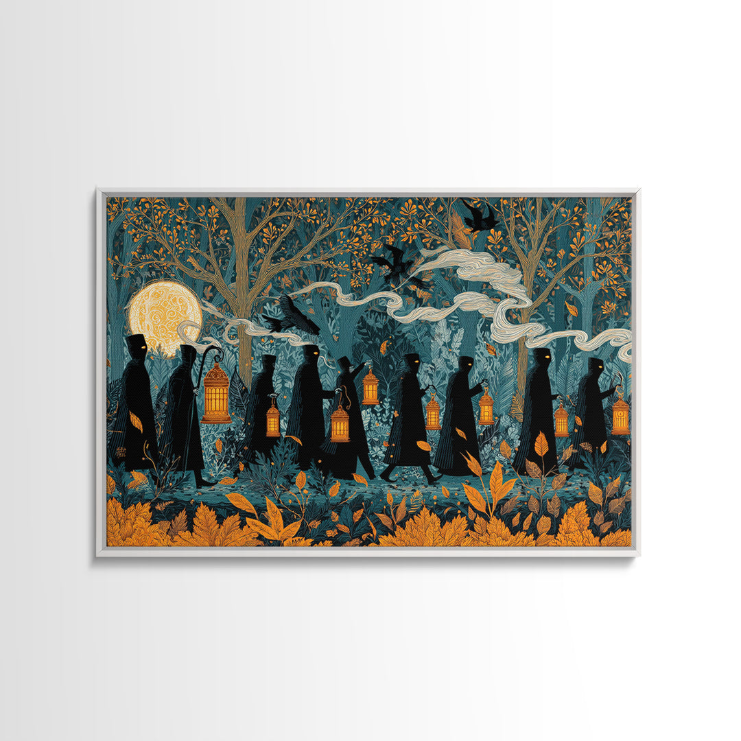 The Golden Funeral Procession - Icon Portrait, Halloween Wall Art, Landscape Wall Art, Framed Canvas Print, Halloween Home Decor