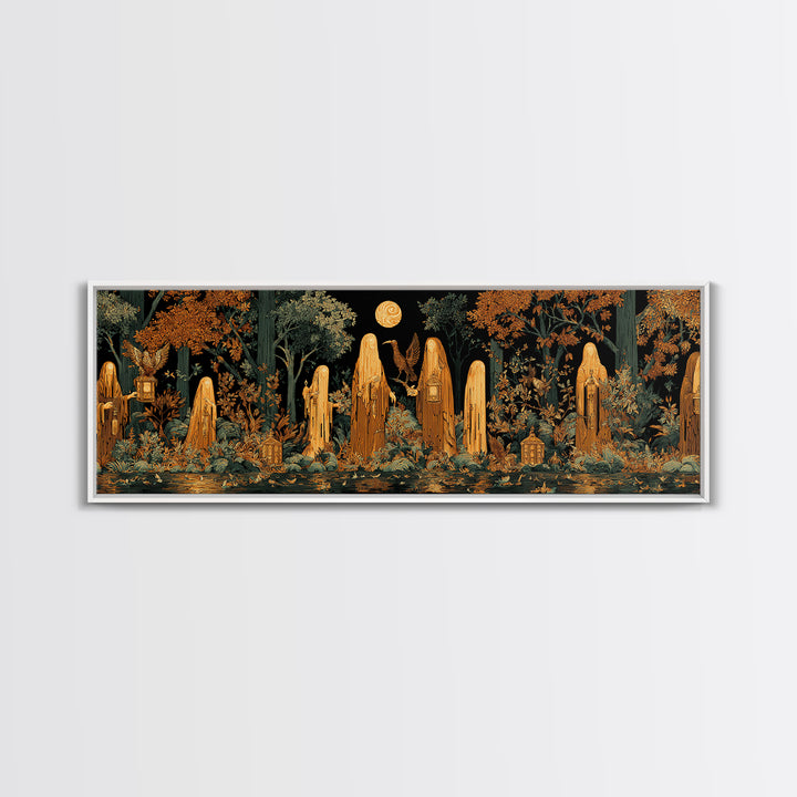 The Golden Funeral Procession - Icon Portrait, Halloween Wall Art, Extra Wide Wall Art, Framed Canvas Print, Halloween Home Decor