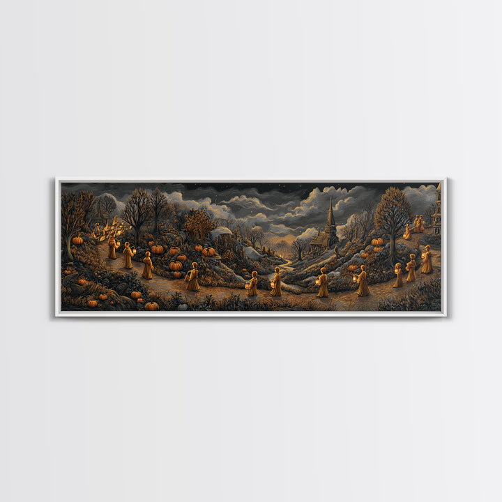 The Golden Funeral Procession - Environmental Panorama, Gothic Home Decor, Extra Wide Wall Art, Canvas Print, Halloween Home Decor