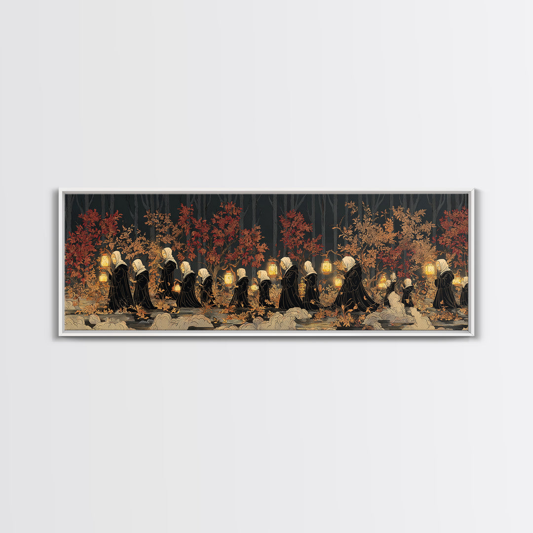 The Golden Funeral Procession - Procession Scene, Occult Wall Decor, Extra Wide Wall Art, Canvas Print, Halloween Home Decor