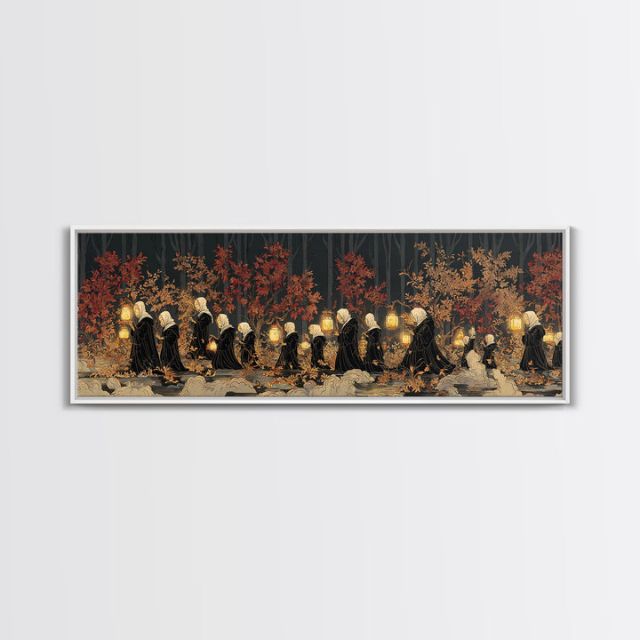 The Golden Funeral Procession - Procession Scene, Occult Wall Decor, Extra Wide Wall Art, Canvas Print, Halloween Home Decor