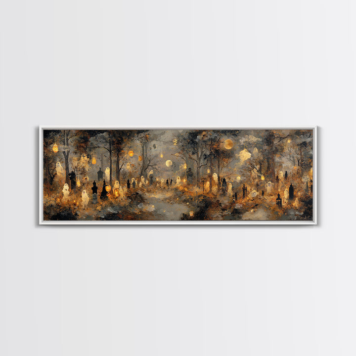 The Golden Funeral Procession - Surreal Celestial Vision, Gothic Home Decor, Extra Wide Wall Art, Canvas Print, Halloween Home Decor