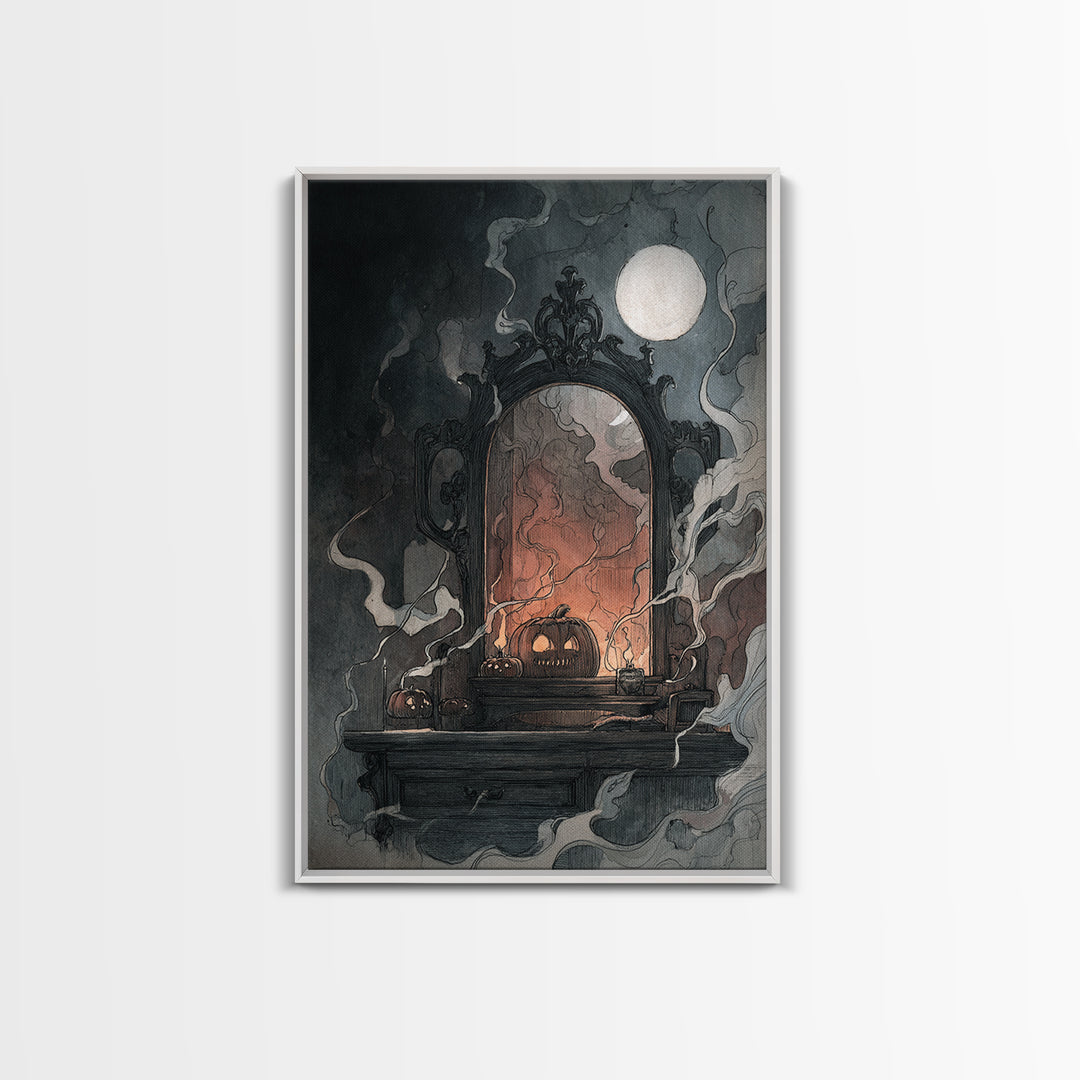The Monster In The Mirror Cabinet - Icon Portrait, Occult Wall Decor, Vertical Wall Art, Canvas Print, Halloween Home Decor, Gothic Wall Art