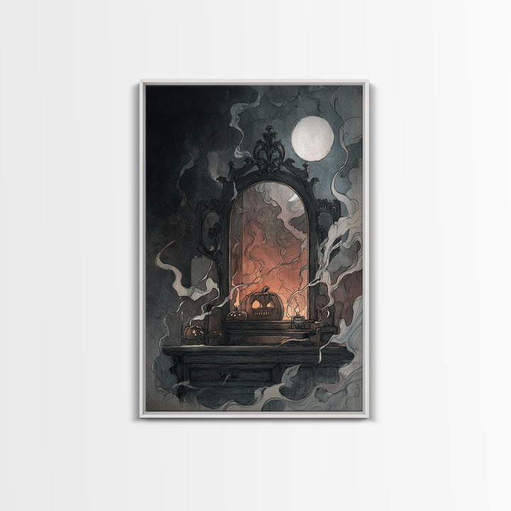 The Monster In The Mirror Cabinet - Icon Portrait, Occult Wall Decor, Vertical Wall Art, Canvas Print, Halloween Home Decor, Gothic Wall Art