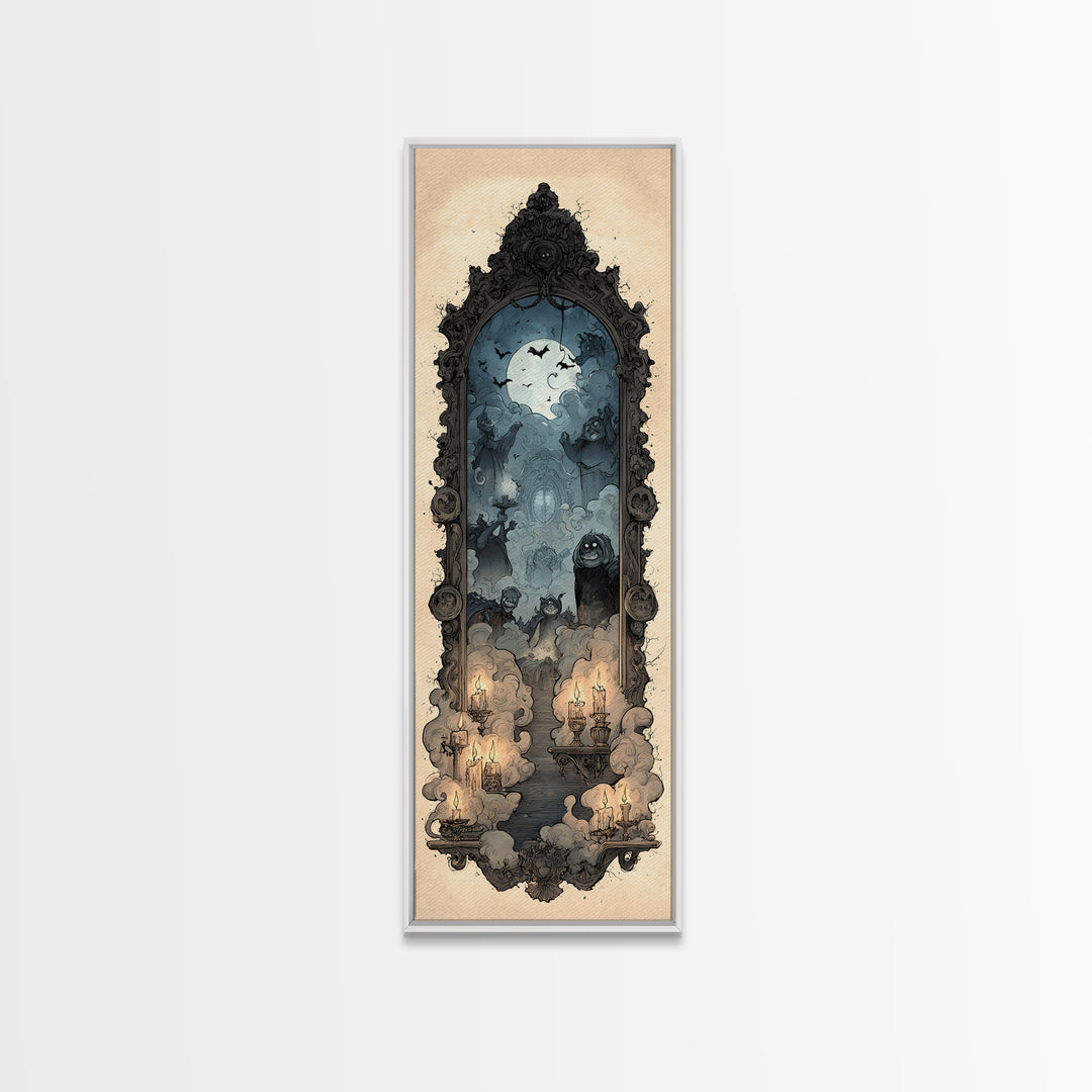 The Monster In The Mirror Cabinet - Icon Portrait, Gothic Home Decor, Tall Narrow Wall Art, Canvas Print, Halloween Home Decor