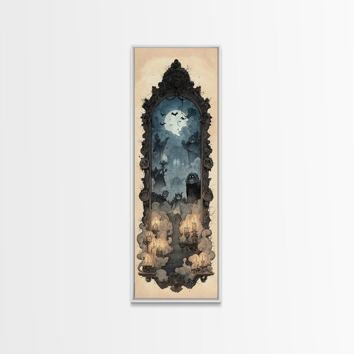 The Monster In The Mirror Cabinet - Icon Portrait, Gothic Home Decor, Tall Narrow Wall Art, Canvas Print, Halloween Home Decor
