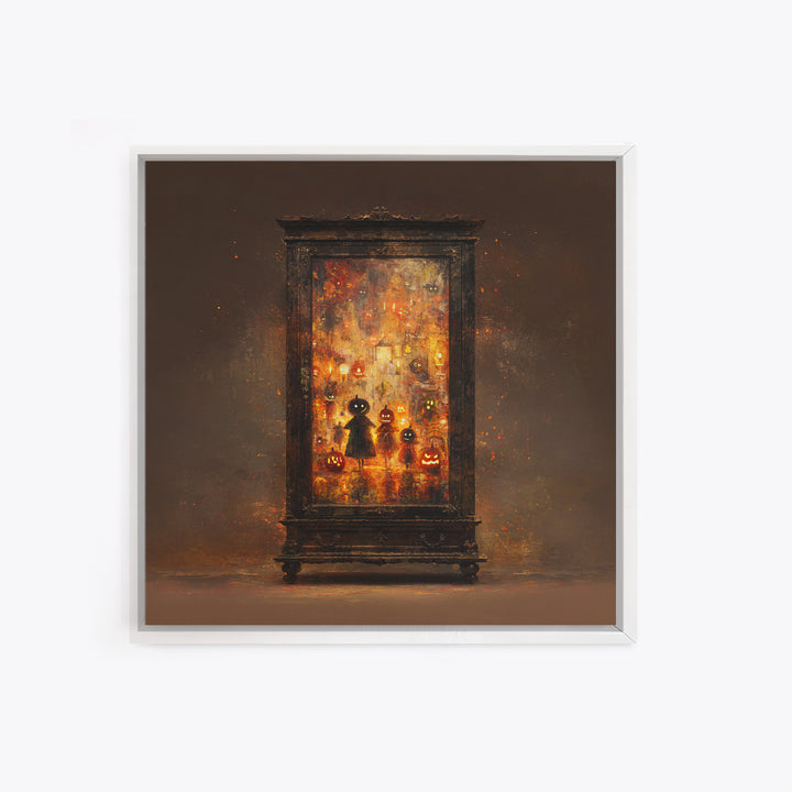 The Monster In The Mirror Cabinet - Procession Scene, Dark Fantasy Wall Art, Square Wall Art, Canvas Print, Halloween Home Decor