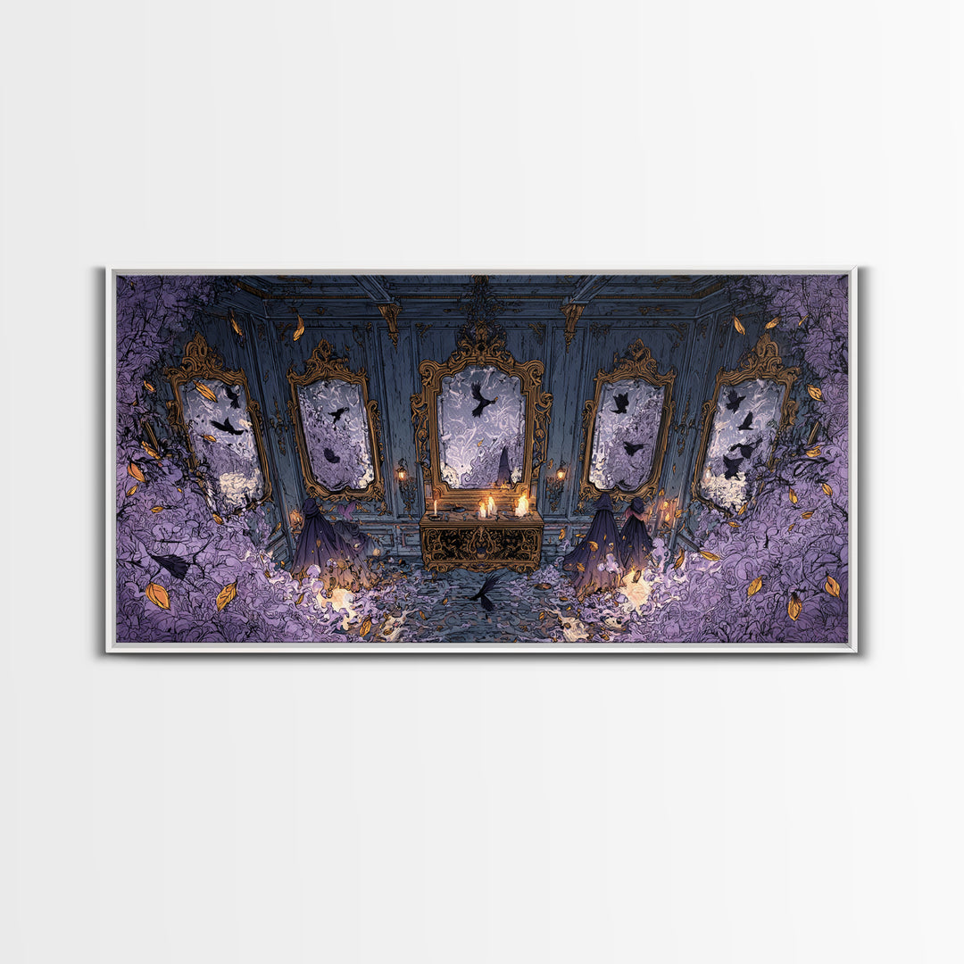 The Monster In The Mirror Cabinet - Procession Scene, Occult Wall Decor, Wide Panoramic Art, Canvas Print, Halloween Home Decor