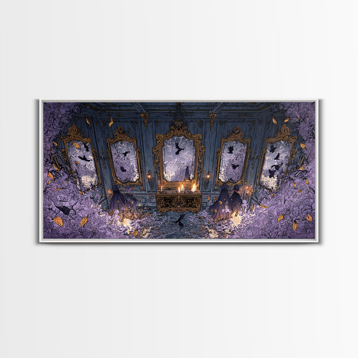 The Monster In The Mirror Cabinet - Procession Scene, Occult Wall Decor, Wide Panoramic Art, Canvas Print, Halloween Home Decor