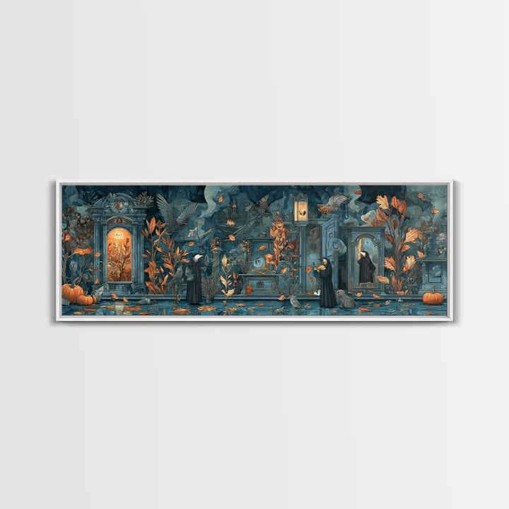 The Monster In The Mirror Cabinet - Procession Scene, Occult Wall Decor, Extra Wide Wall Art, Canvas Print, Halloween Home Decor